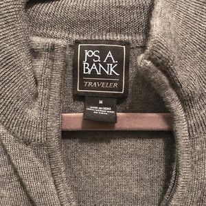 Mens Joseph A. Banks pull over sweater, quarter zip in front, grey. Medium